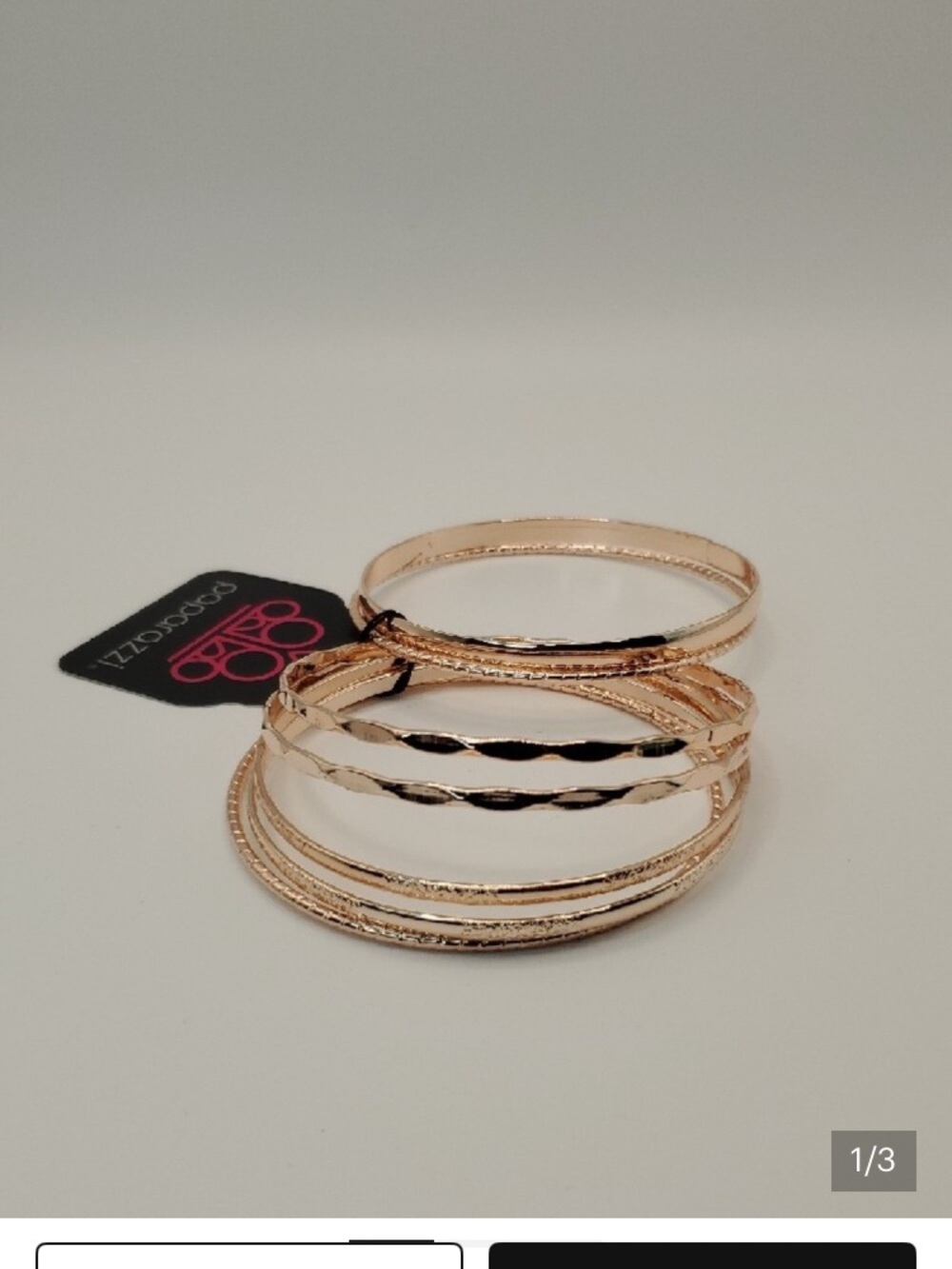 paparazzi Rose Gold Textured Stackable Bangle Set - Picture 2 of 2
